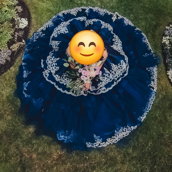 Quinceañera Gown (2 in 1) dress - Navy Blue and Silver - Picture 5 of 6